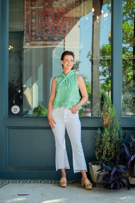 Belle Green Striped Top