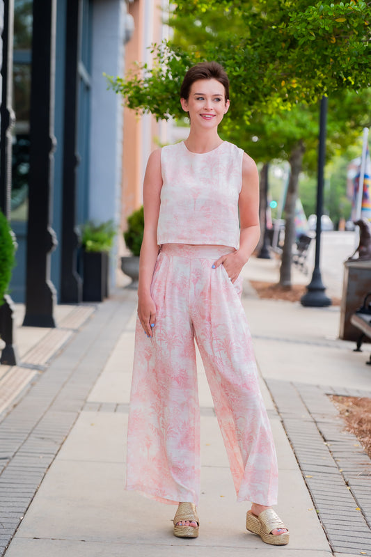 Peoria Island Print Pants-Blush