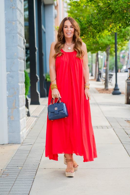 Cayman Textured Gauze Maxi Dress - Red