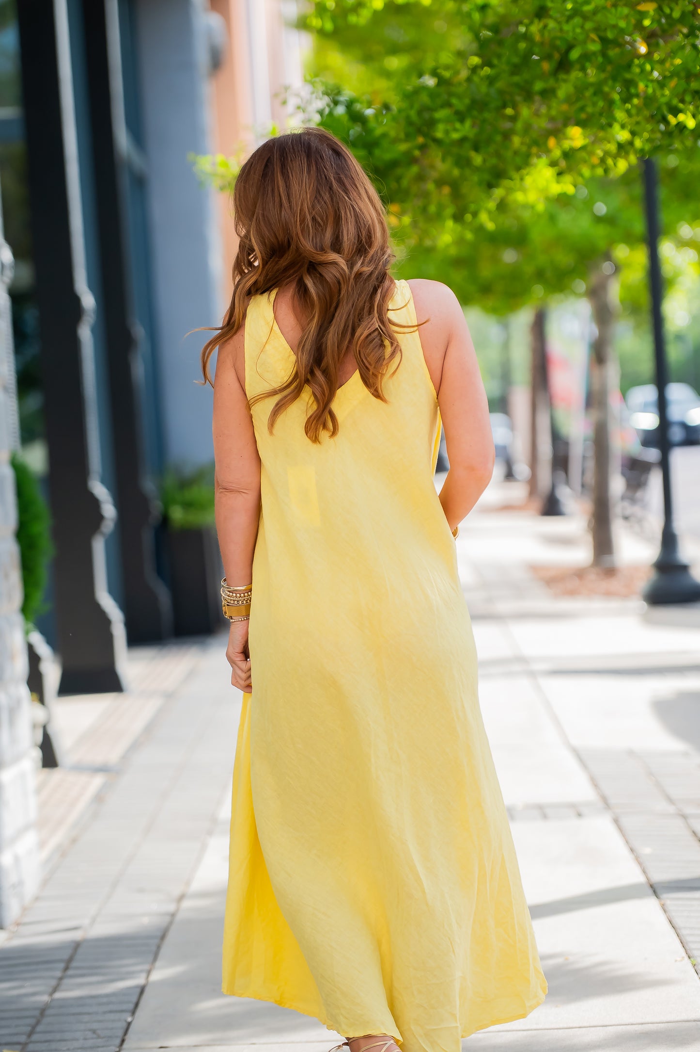 Mallorca V-Back Linen Dress - Sunshine