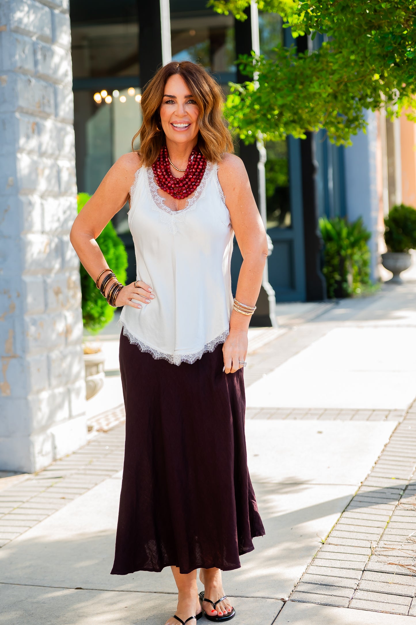 Anna Lace Trim Top-Beige