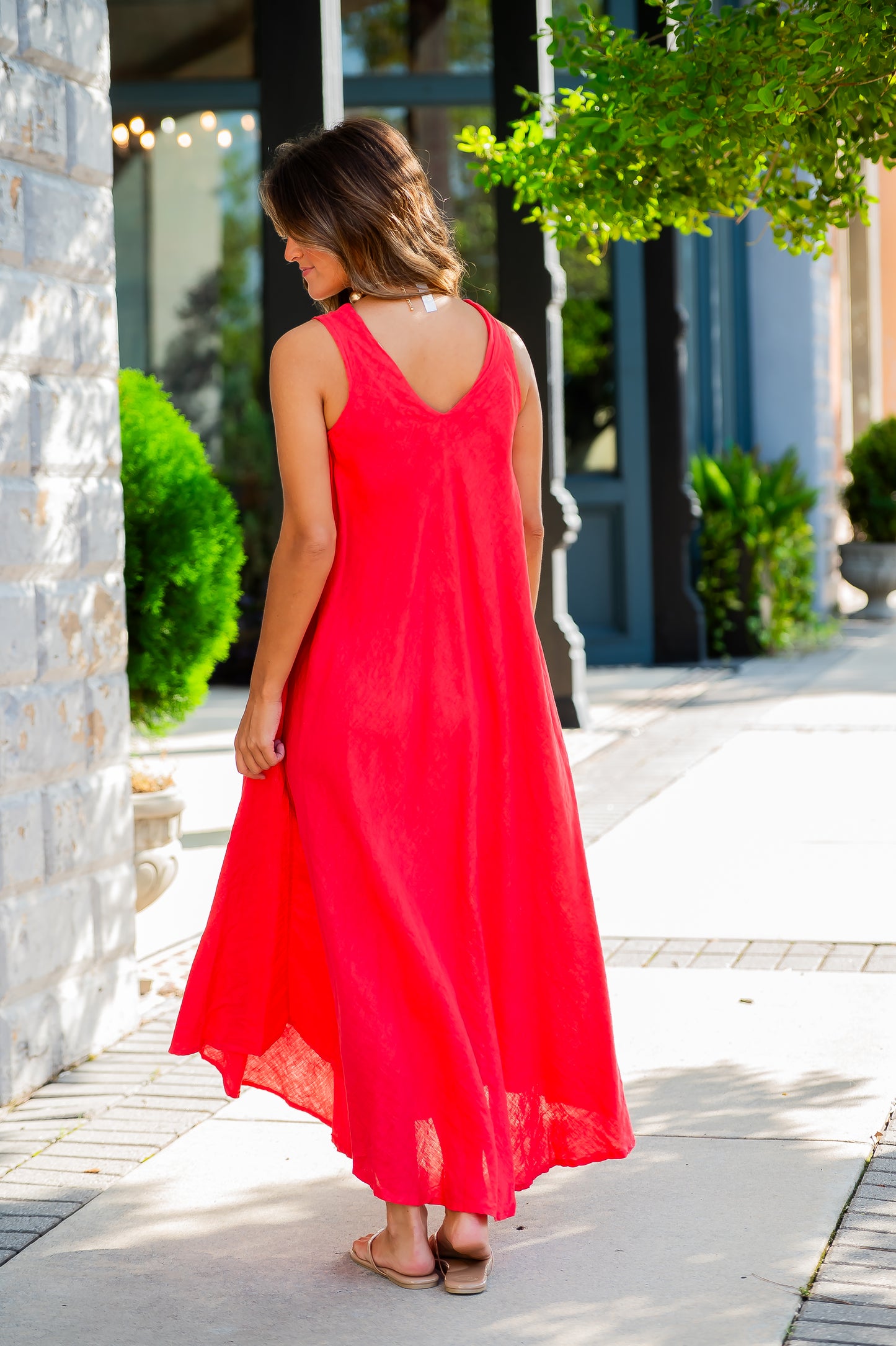 Mallorca Linen Dress-Red