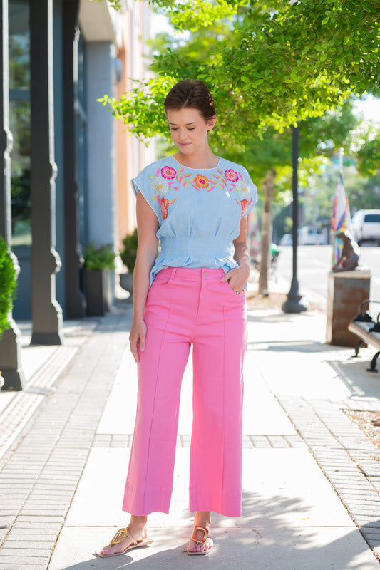 Solid Wide Leg Pants-Pink