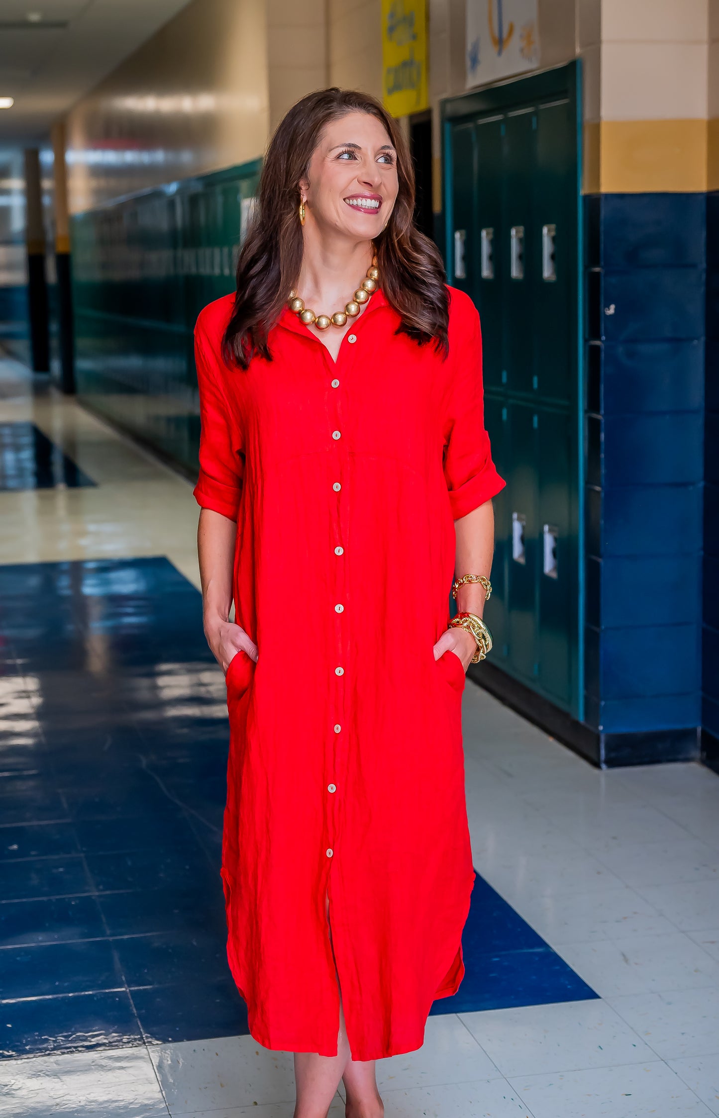 Livia Linen Dress-Red