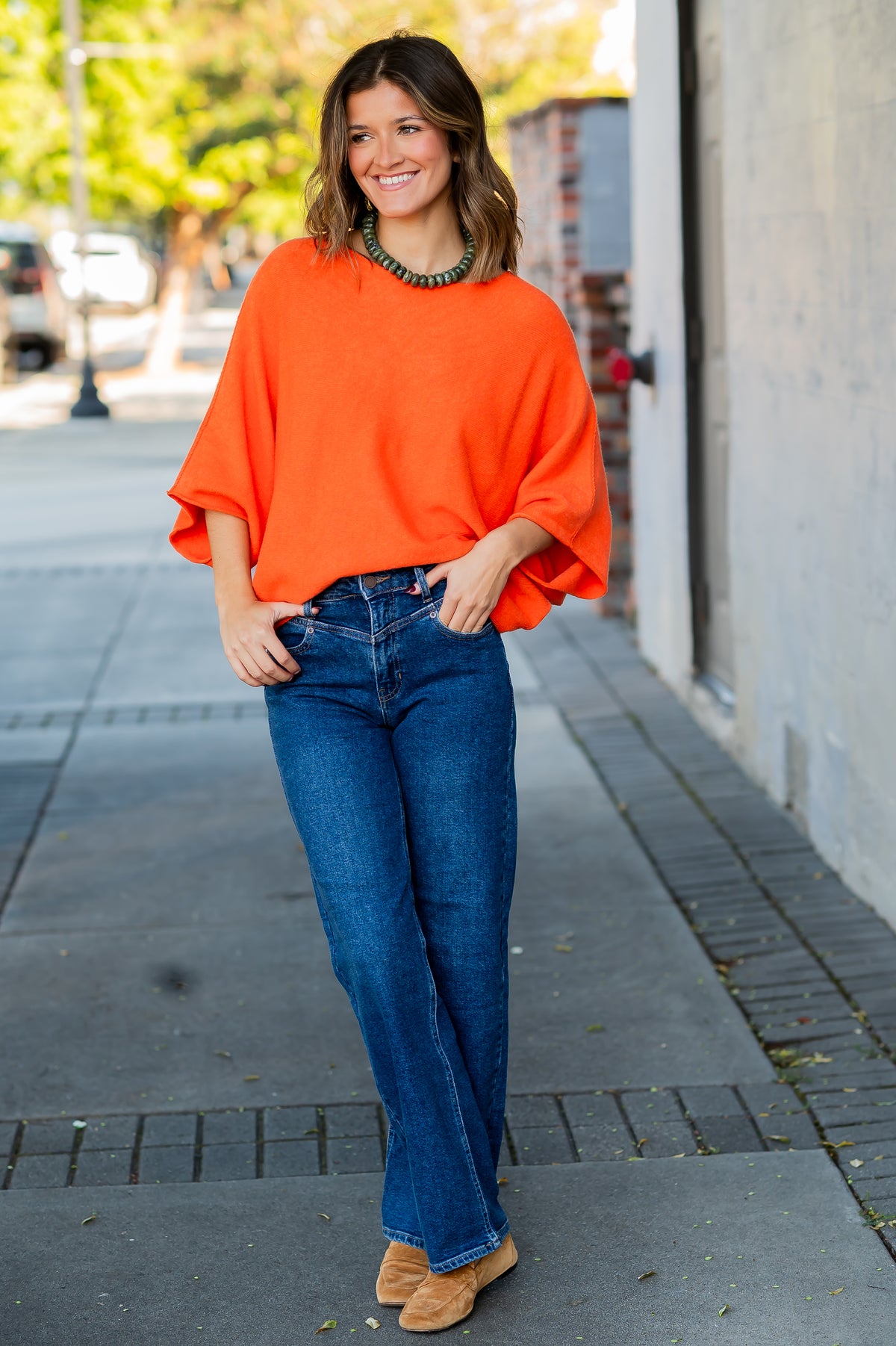 Charlotte Dolman Sleeve Sweater-Orange