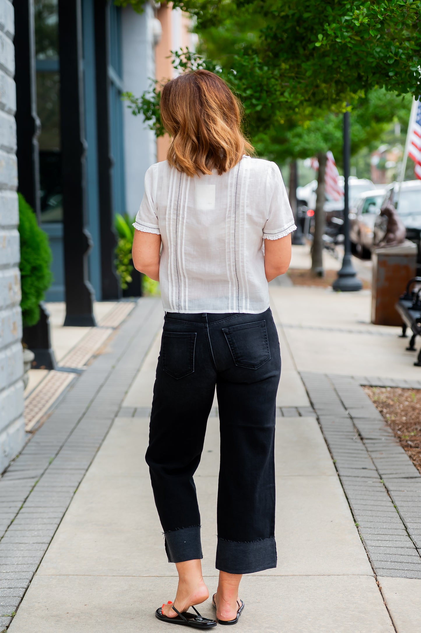 Ellie Cuffed Wide Leg-Washed Black