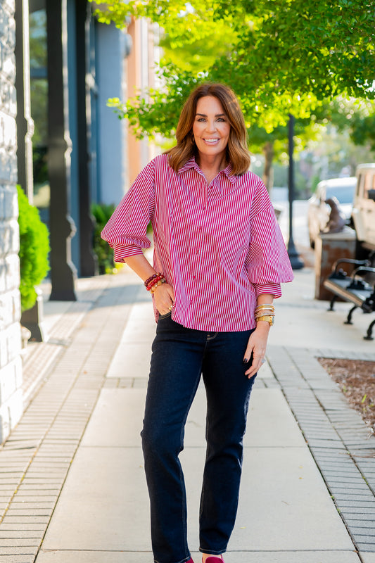 Evie Striped Top-Burgundy