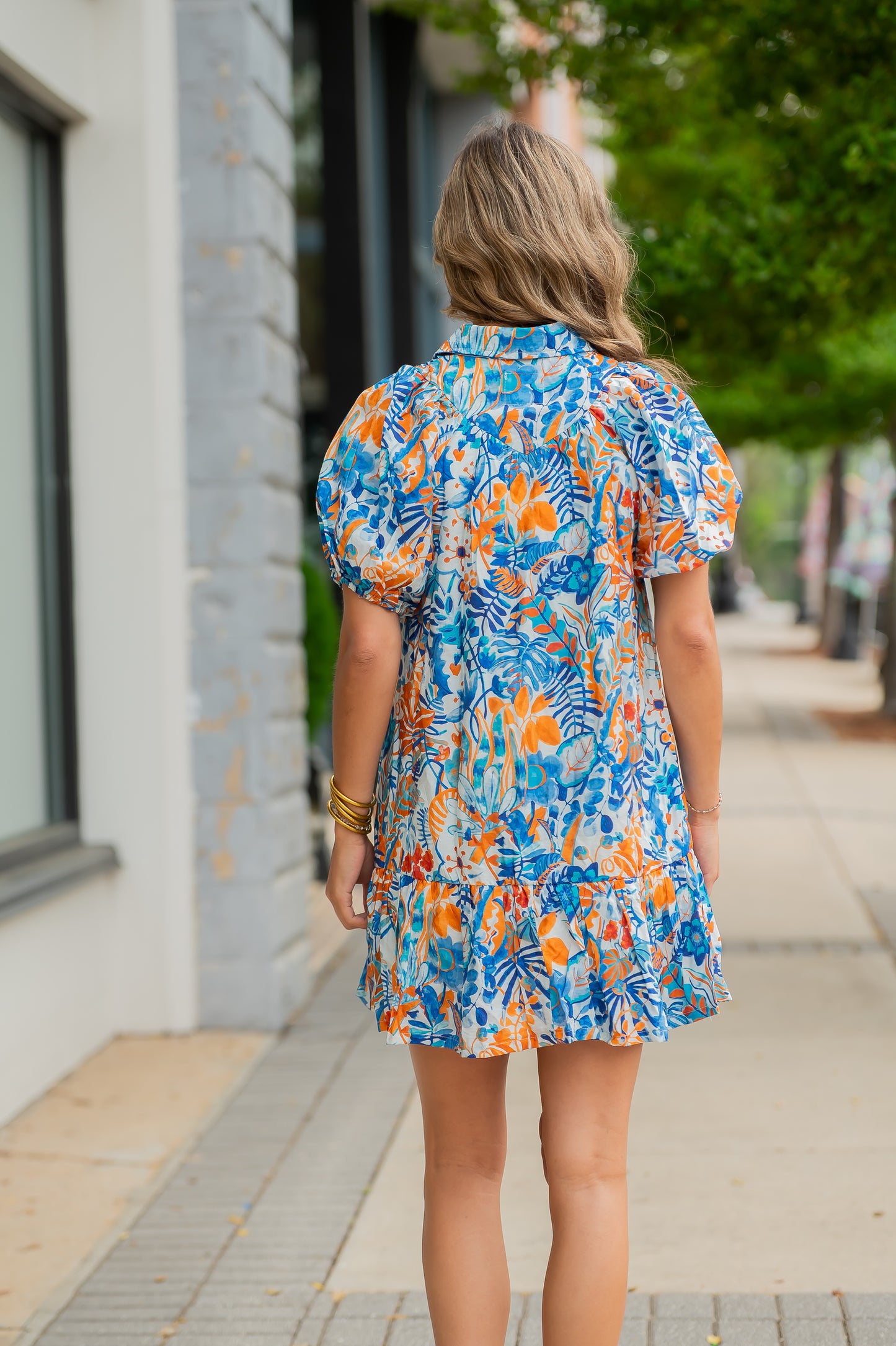 Jasmine Floral Pintuck Dress-Blue