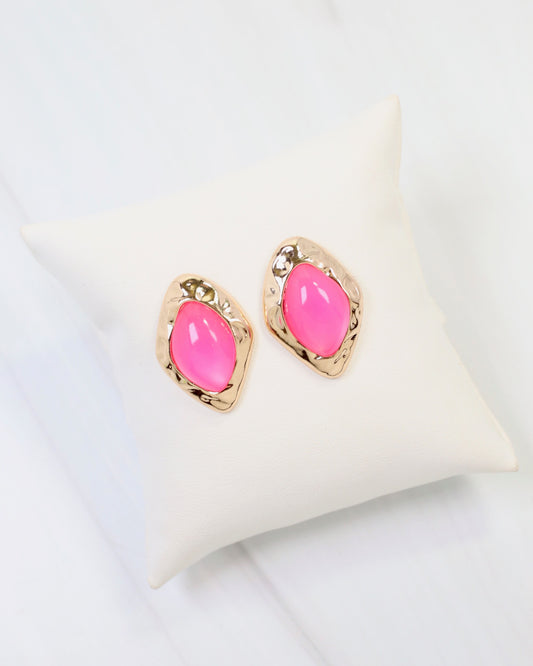 Madrid Hammered Gold Trim Earring Hot Pink