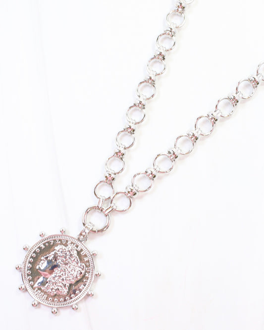 Chandra Coin Charm Necklace Silver