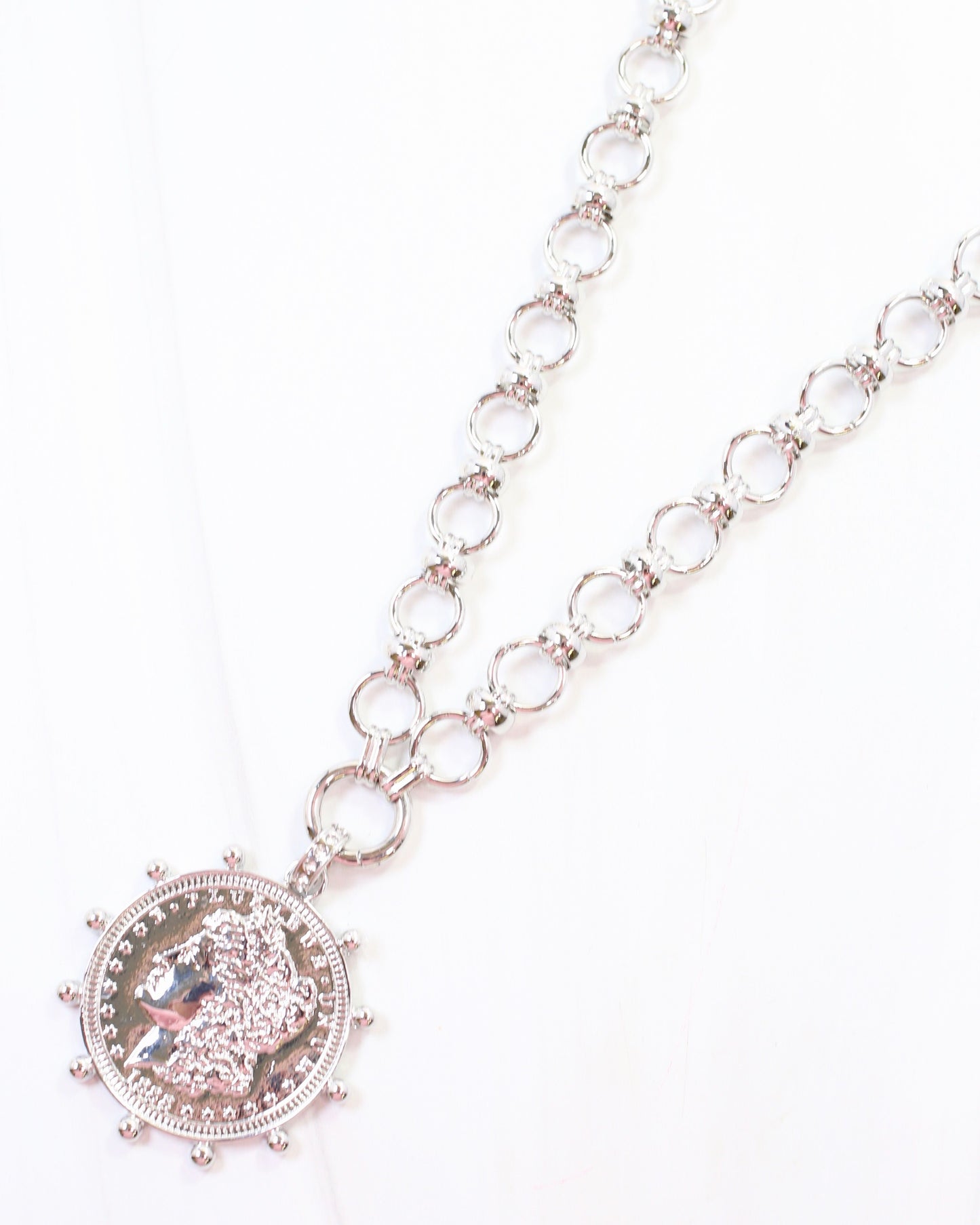 Chandra Coin Charm Necklace Silver