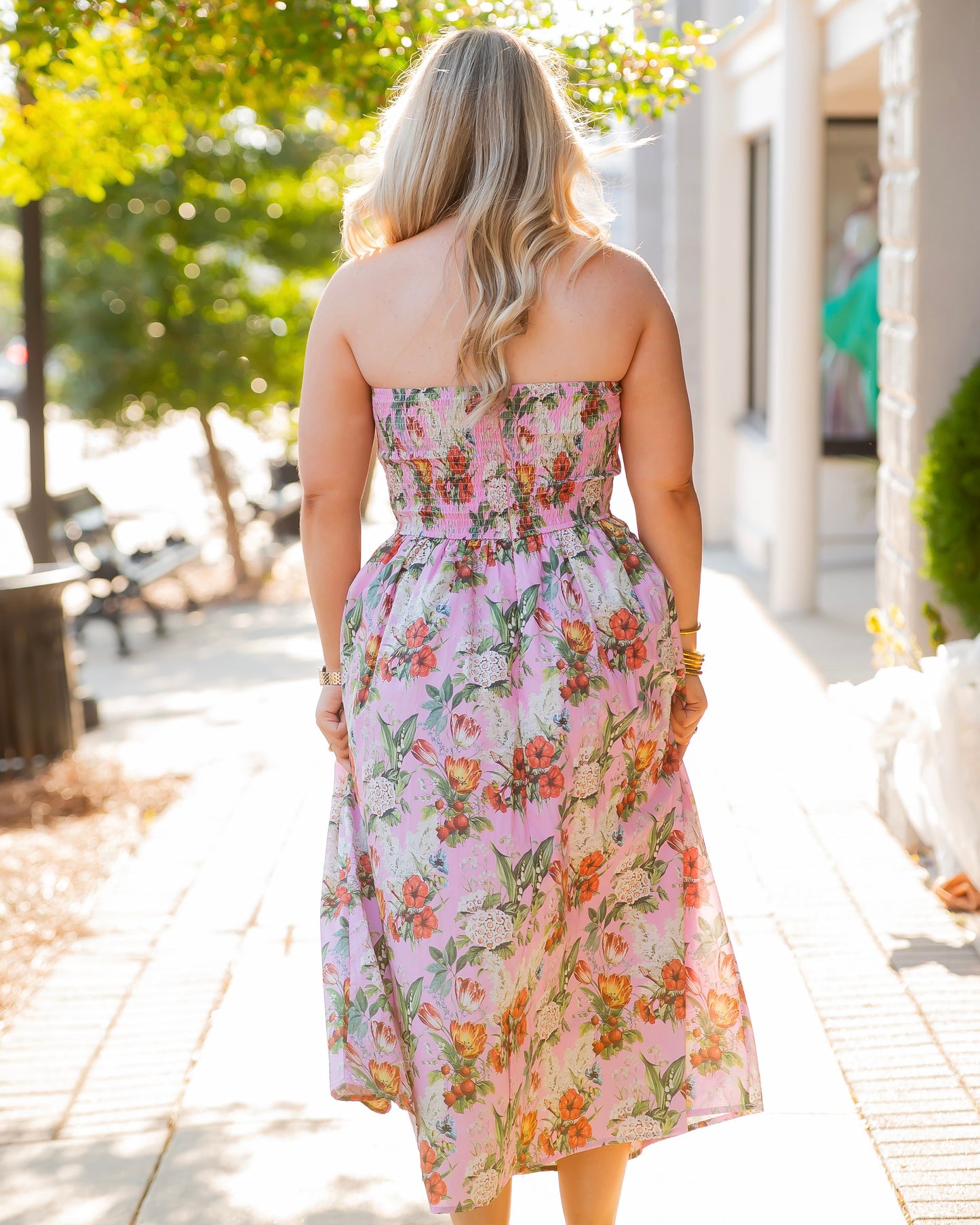 Leah Strapless Floral Dress