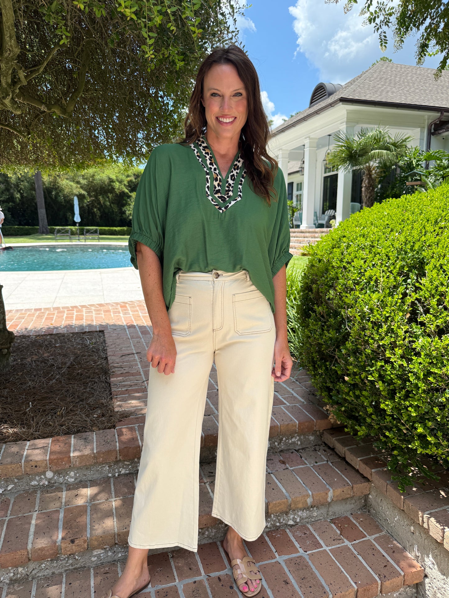 Jungle Safari Fern Leopard Print Dolman Top