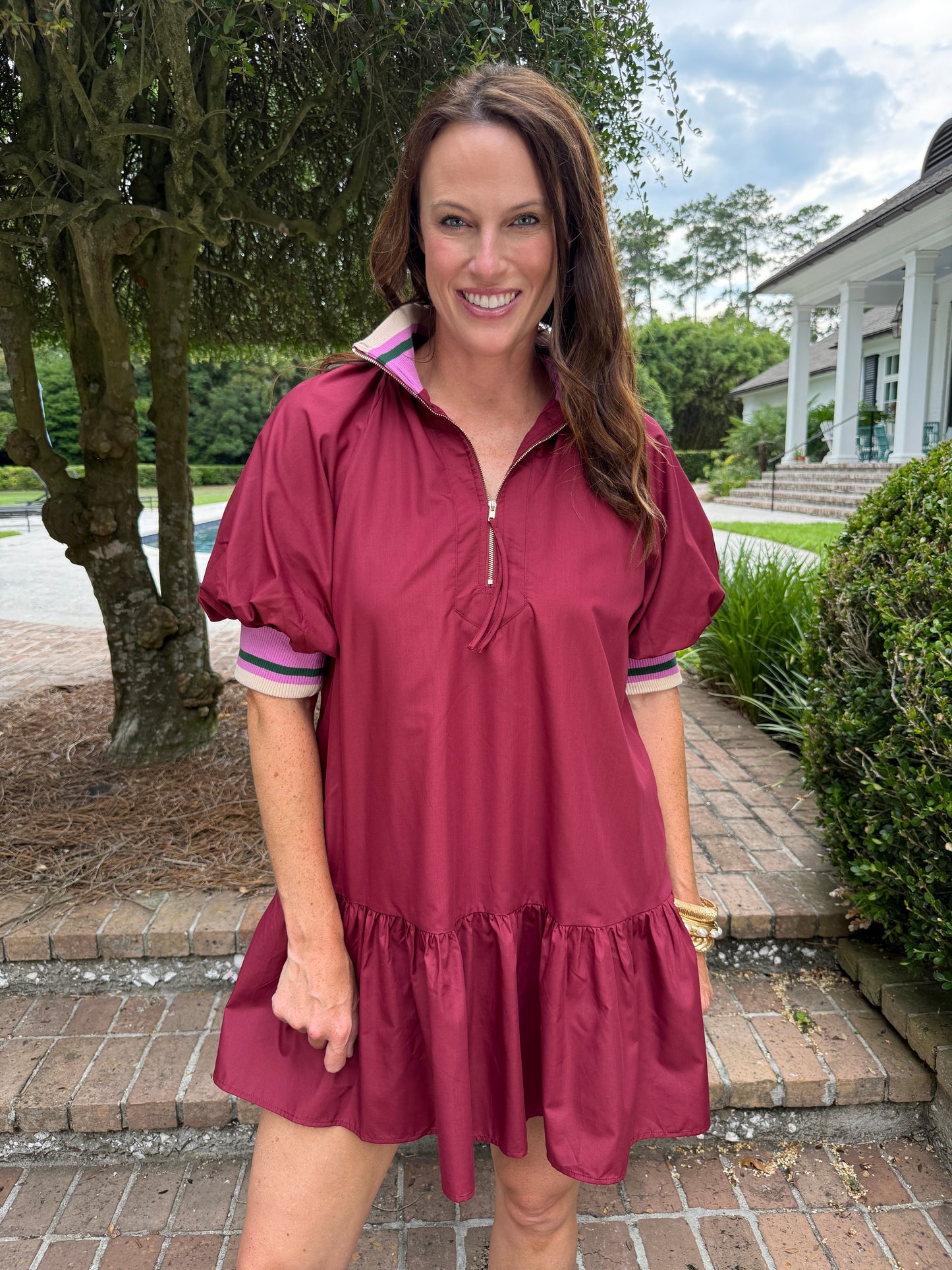 Elinor Puff Sleeve Dress- Garnet