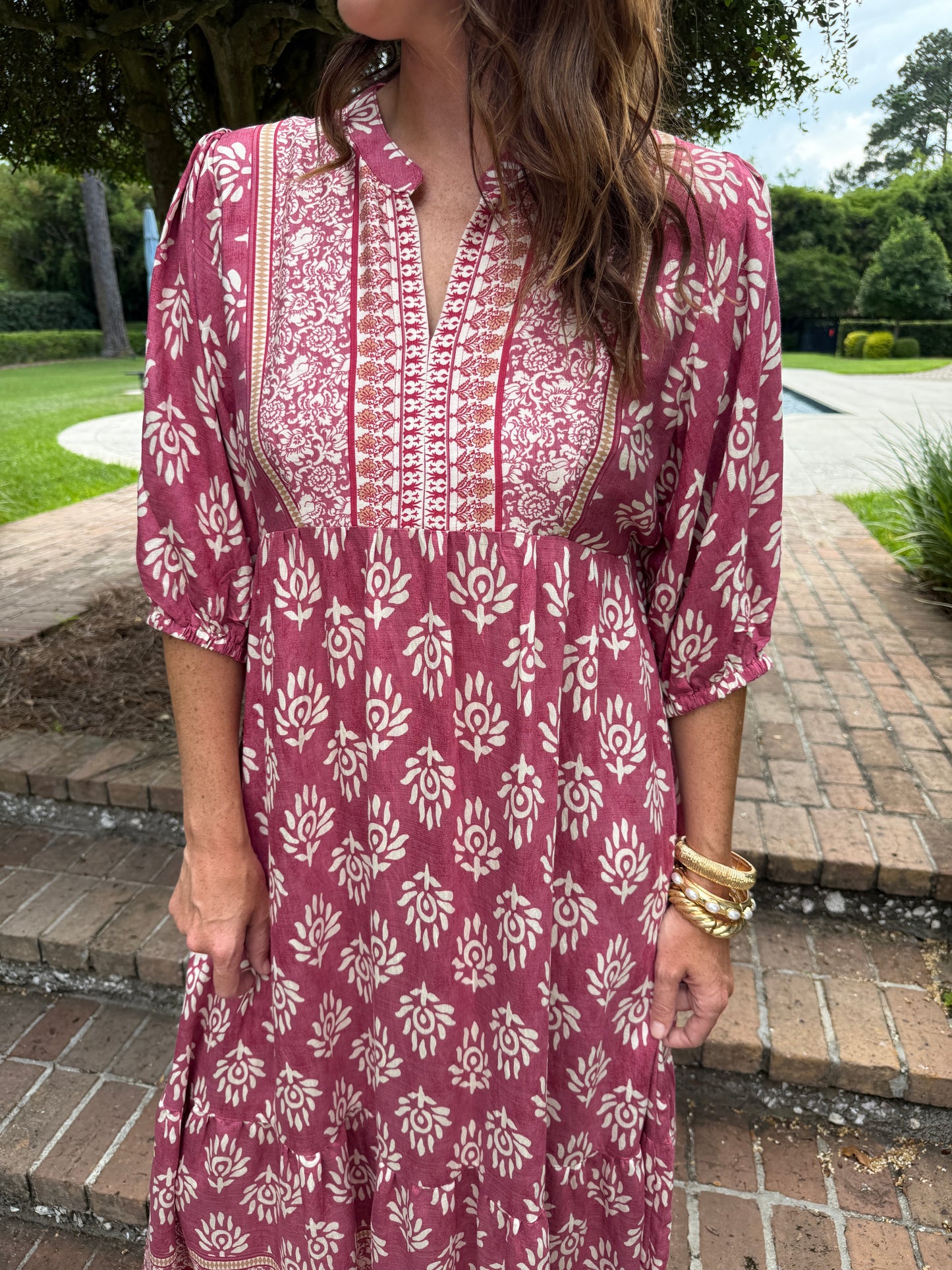 Penny Printed Midi Dress- Pink