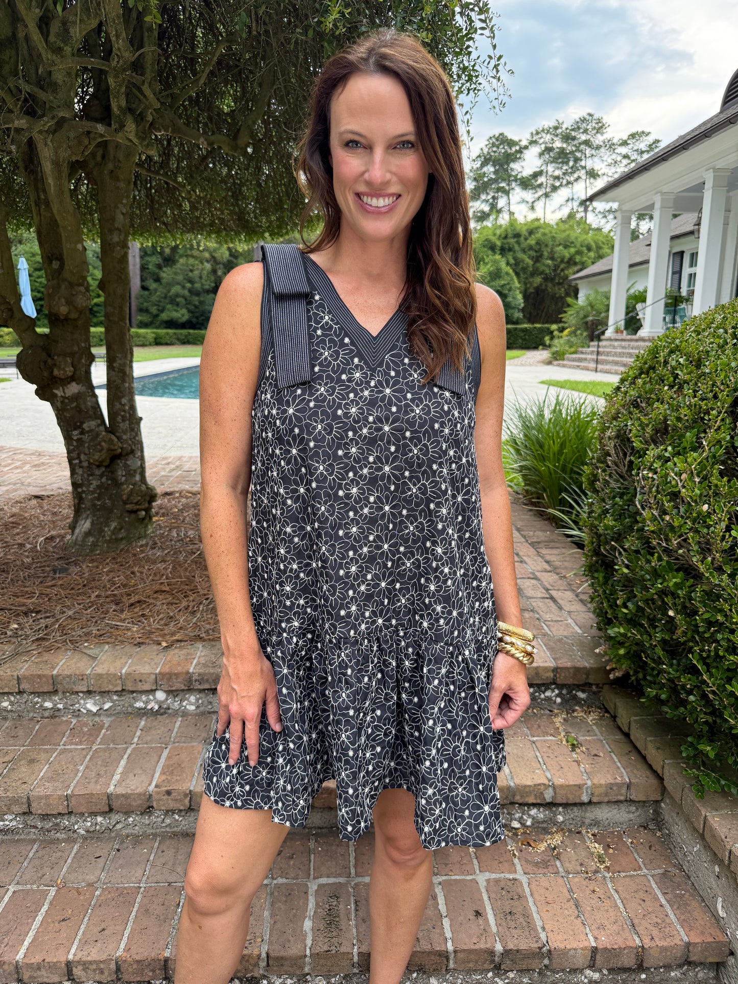 Emmeline Embroidered Dress- Black