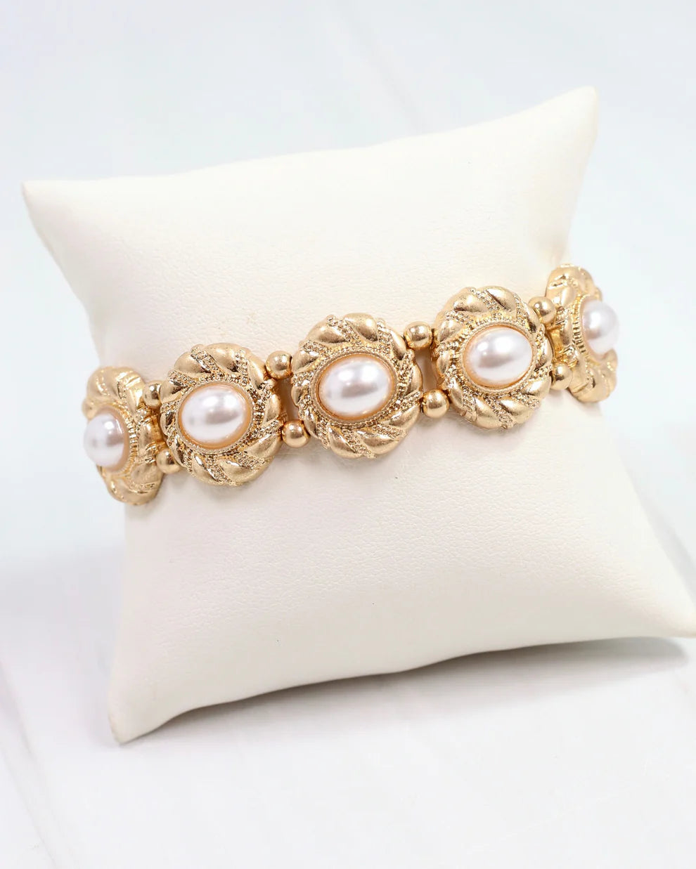Pressley Pearl Stretch Bracelet Worn Gold