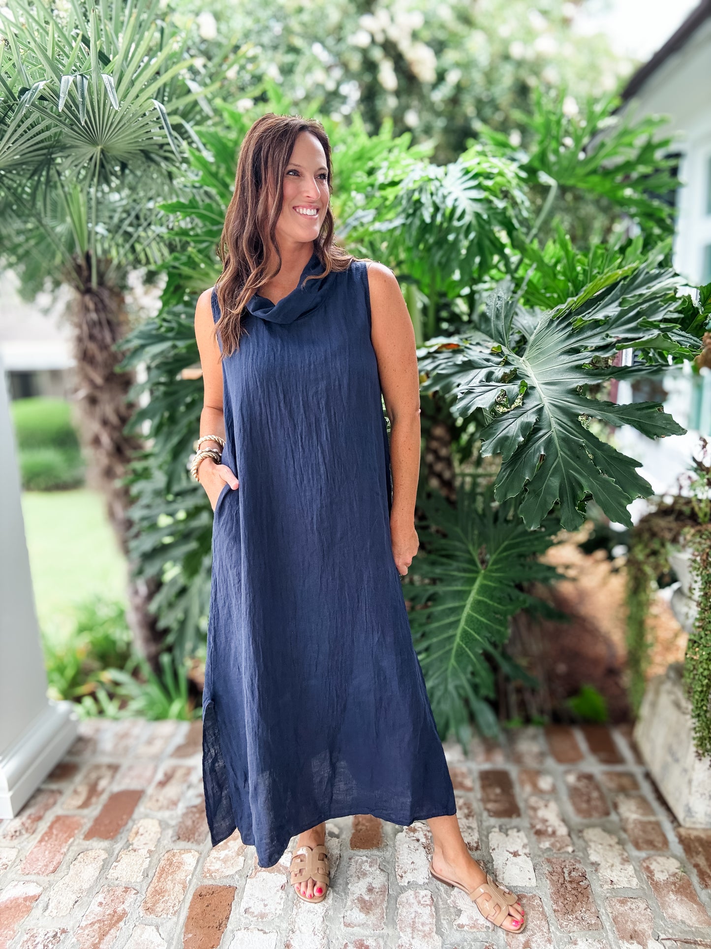 Swann Linen Maxi with Cowl Neck