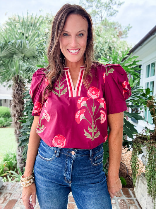 Poppies Garnet Short Sleeve Shirt