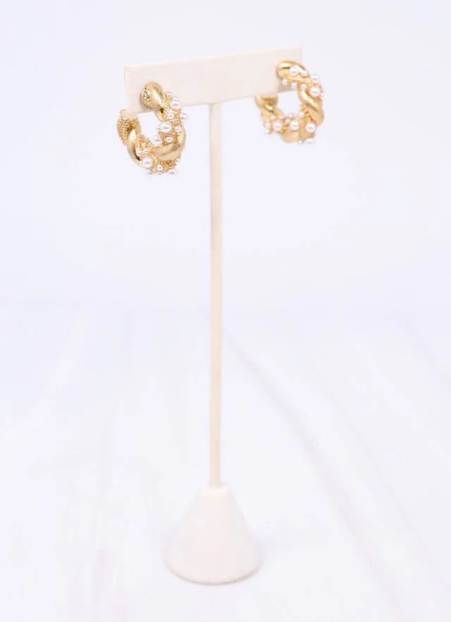 Coburn Twisted Hoop Earring with Pearls Gold