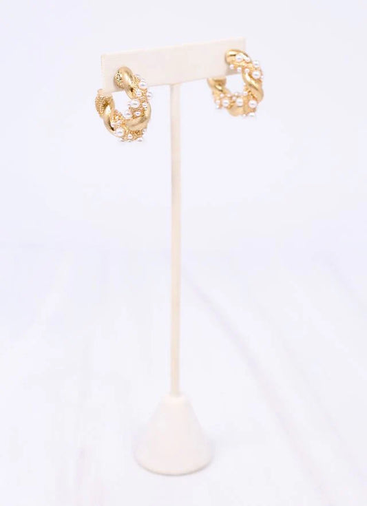 Coburn Twisted Hoop Earring with Pearls Gold