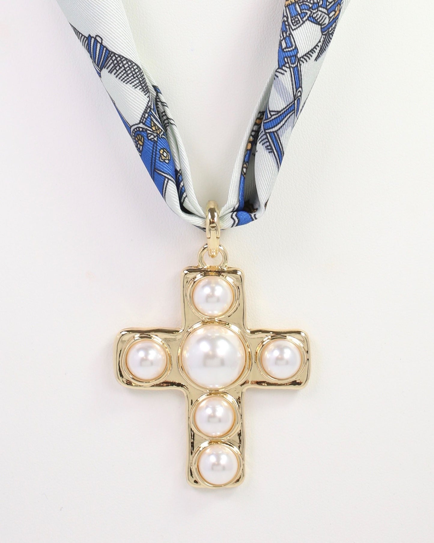 Clampett Large Pearl Cross Charm Gold