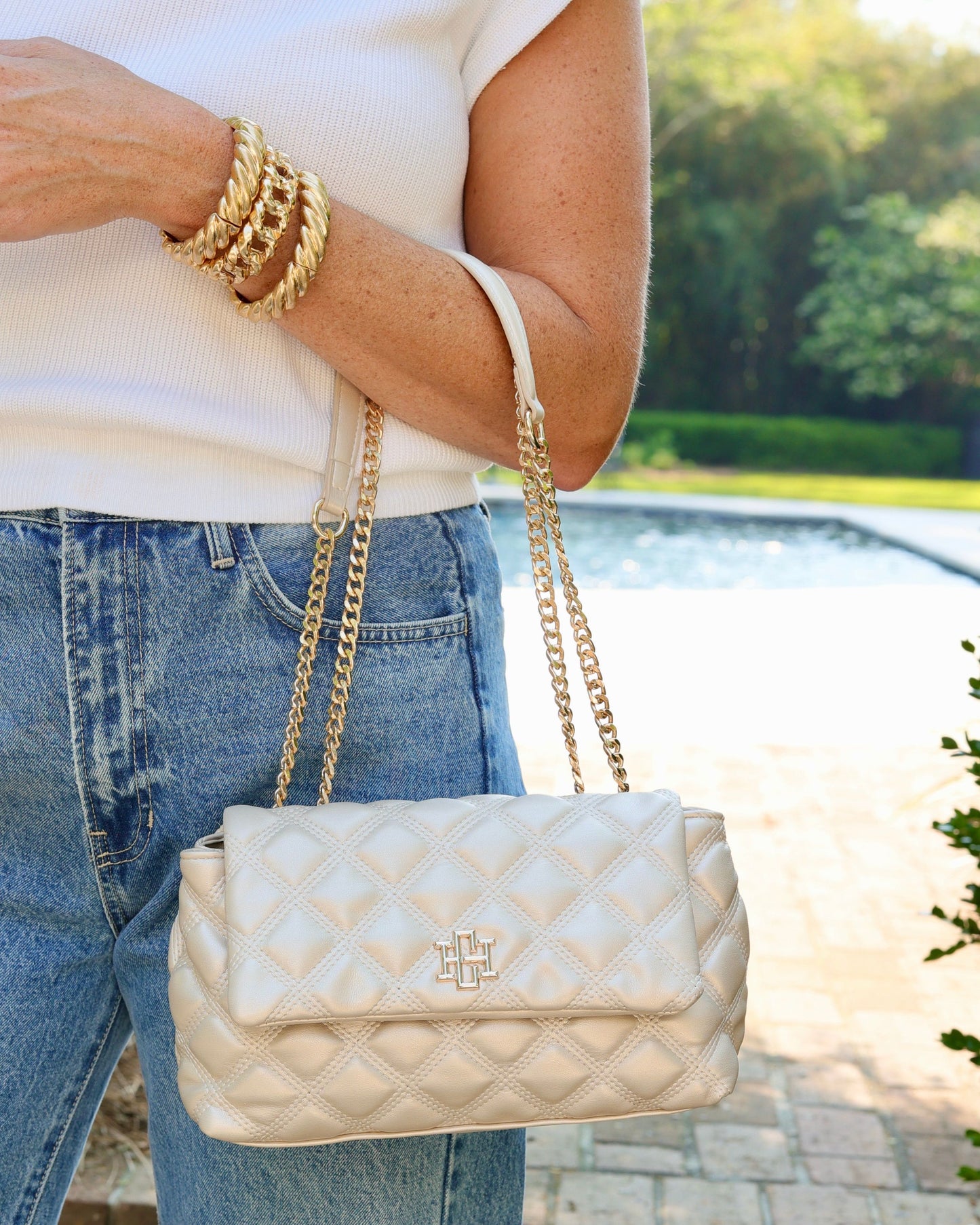 Leigh Quilted Crossbody Pearl Quilted DQ