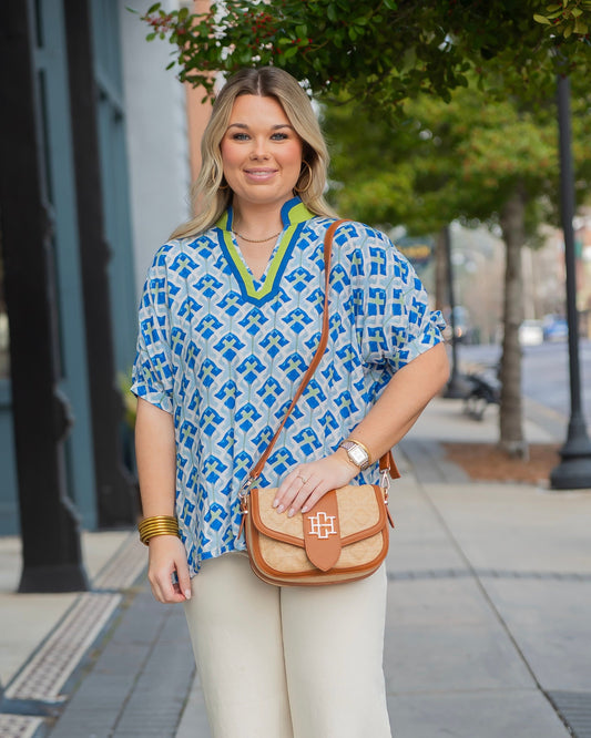 Caldwell Short Dolman Sleeve Blouse-Cobalt Mix
