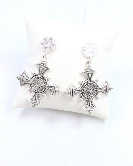 Celtic Cross Earring Worn Silver