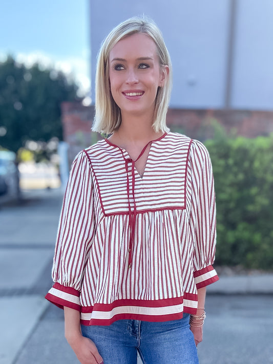 Chrissy Striped Top- Garnet