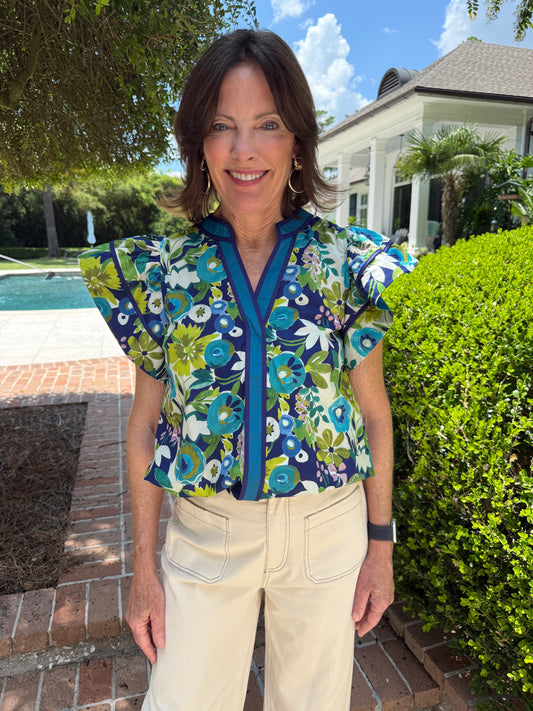 Navy Floral Print Top