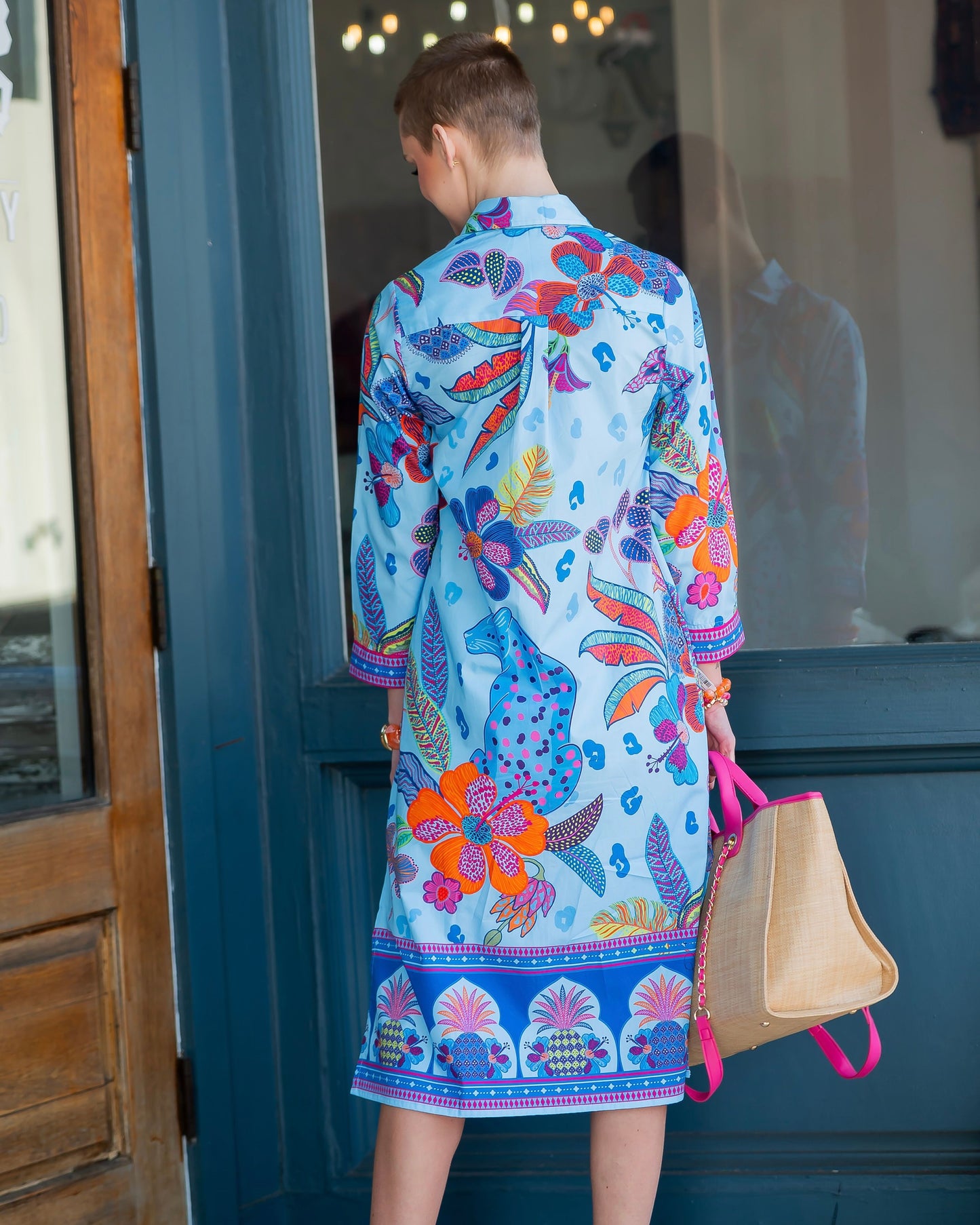 Eliza Tropical Safari Print Button Down Dress