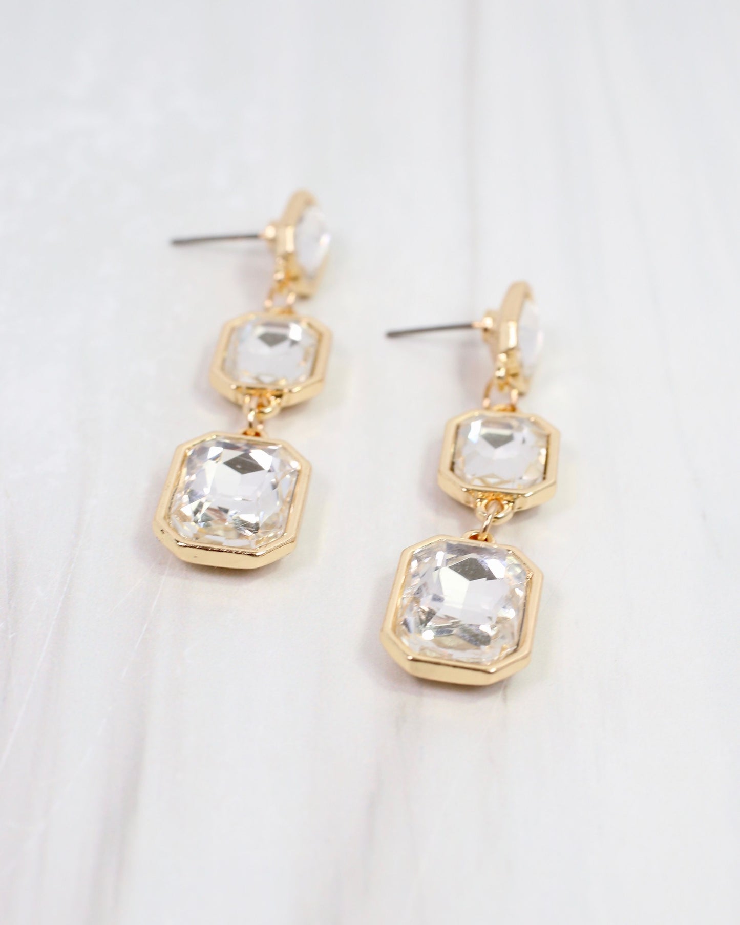 Turin Rectangle Crystal Drop Earring Gold