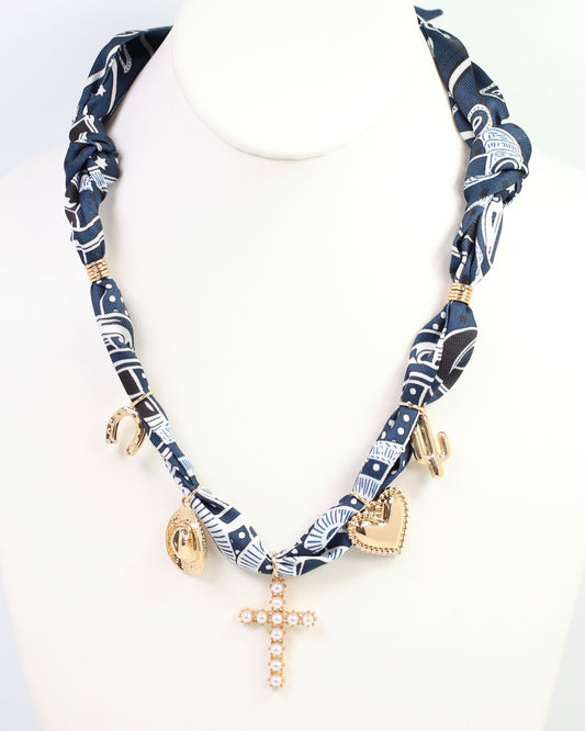 El Monte Western Charm Scarf Necklace Navy