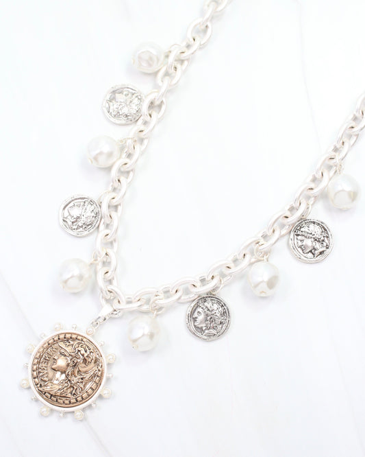 Victoria Charm Necklace Worn Silver