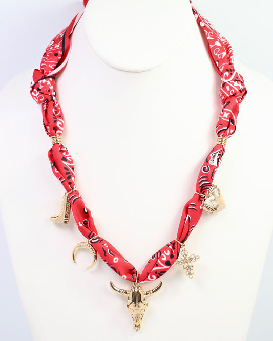 Escondido Western Charm Scarf Necklace Red