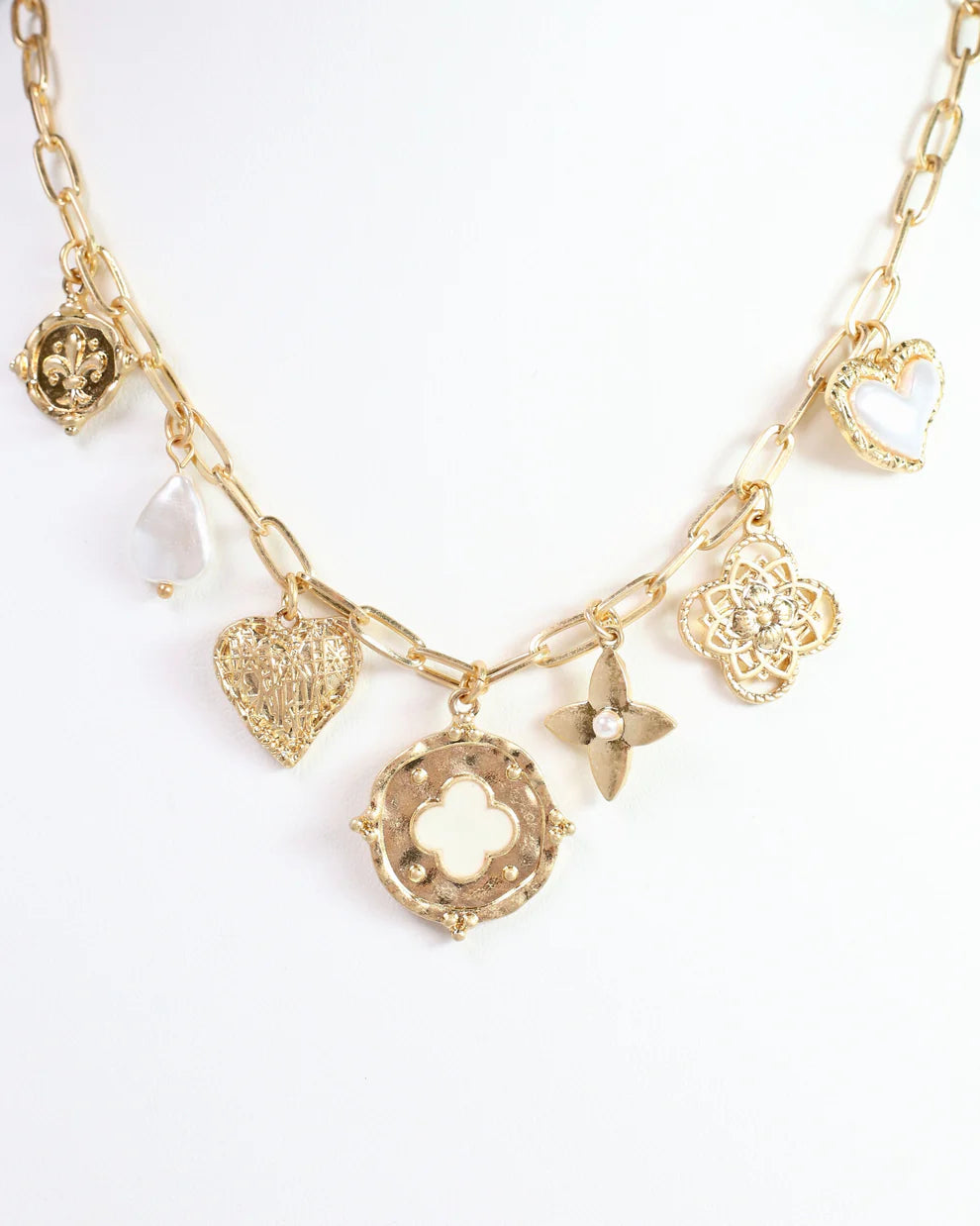 Nolen Charm Necklace Worn Gold