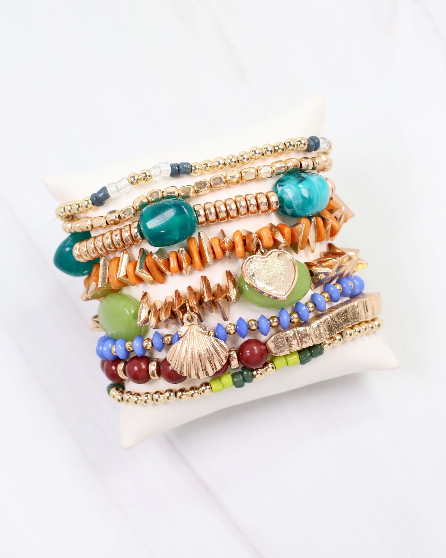 Shaker Beaded Stretch Bracelet Set Green Multi