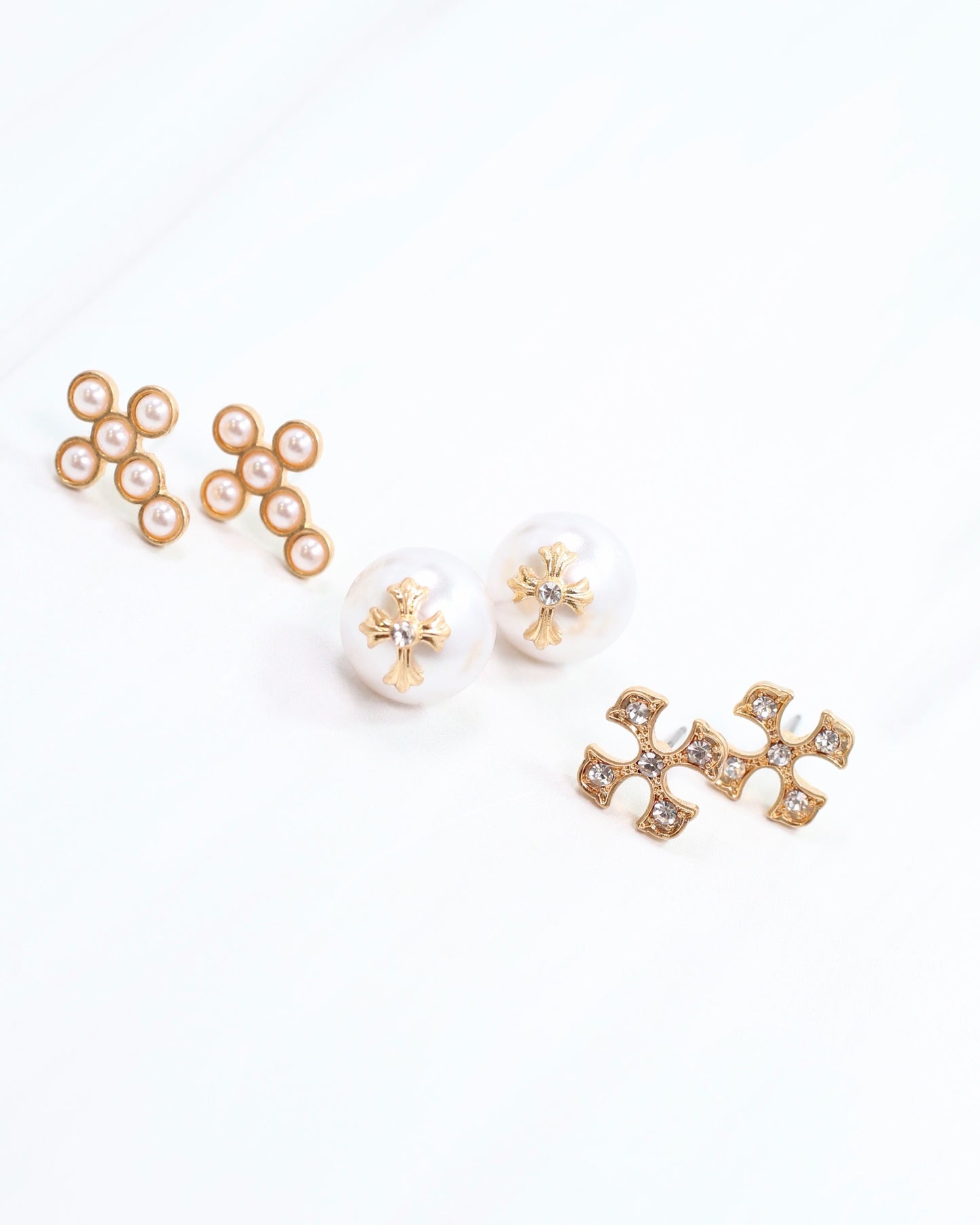 Minnie Lou Cross Earring Set Worn Gold