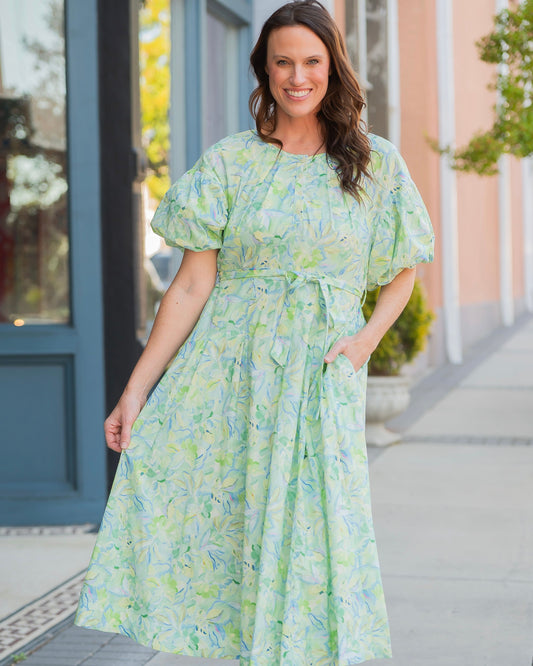 Eve Floral Puff Sleeve Belted Midi Dress