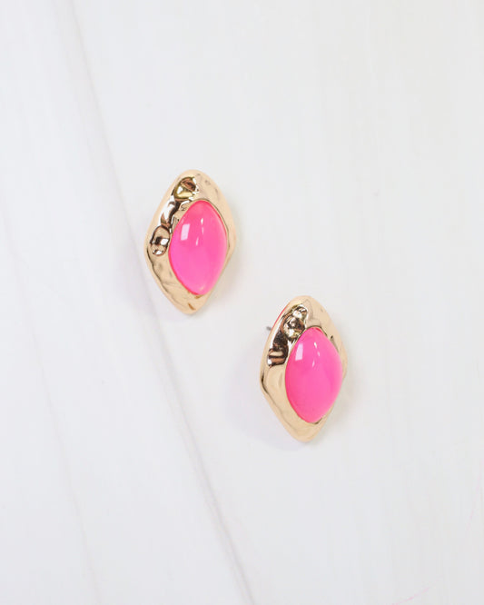 Madrid Hammered Gold Trim Earring Hot Pink