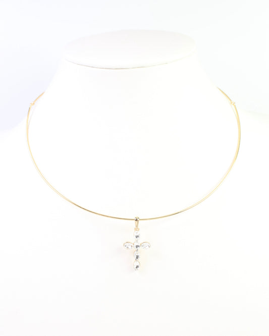 Hilson Wire and Crystal Cross Necklace Clear