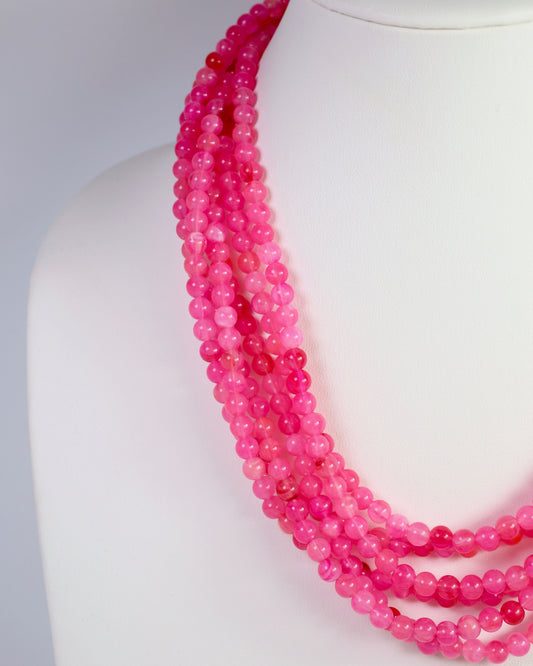 Brookline Layered Beaded Necklace Fuchsia