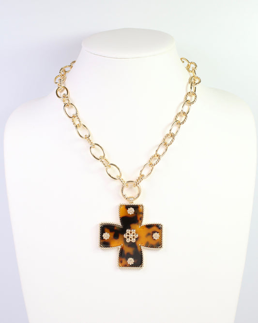 Carol Large Cross Charm Necklace Tortoise