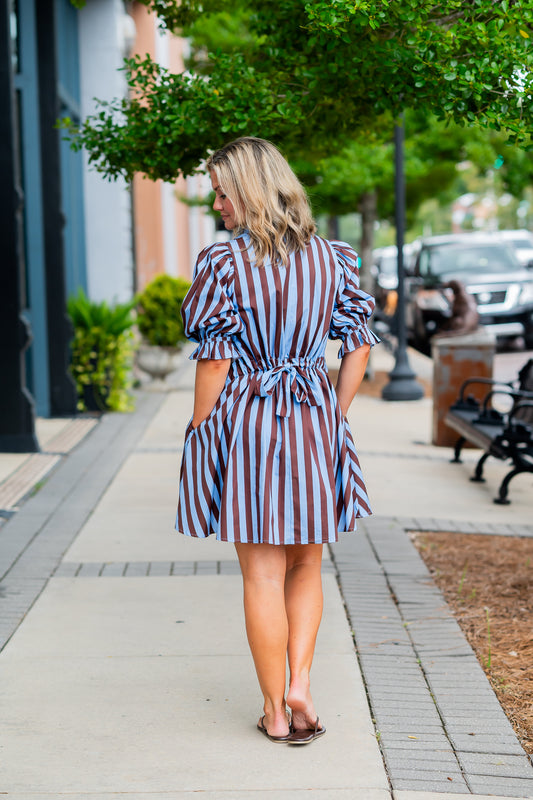 Remi Stripe Short Dress-Blue