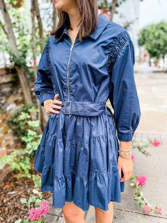 Middleton Zip Up Dress-Navy