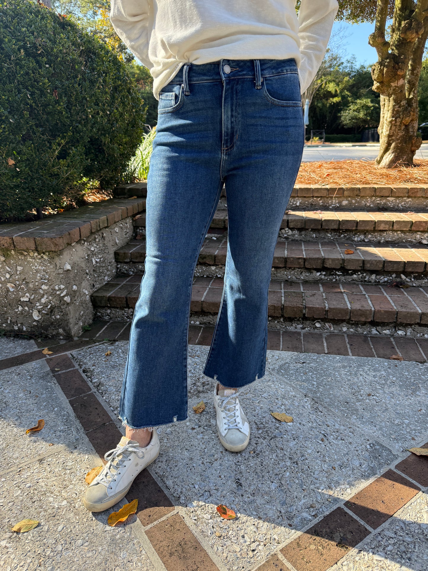 Just Black Jesse High Rise Cropped Flare Jeans- Dark Denim
