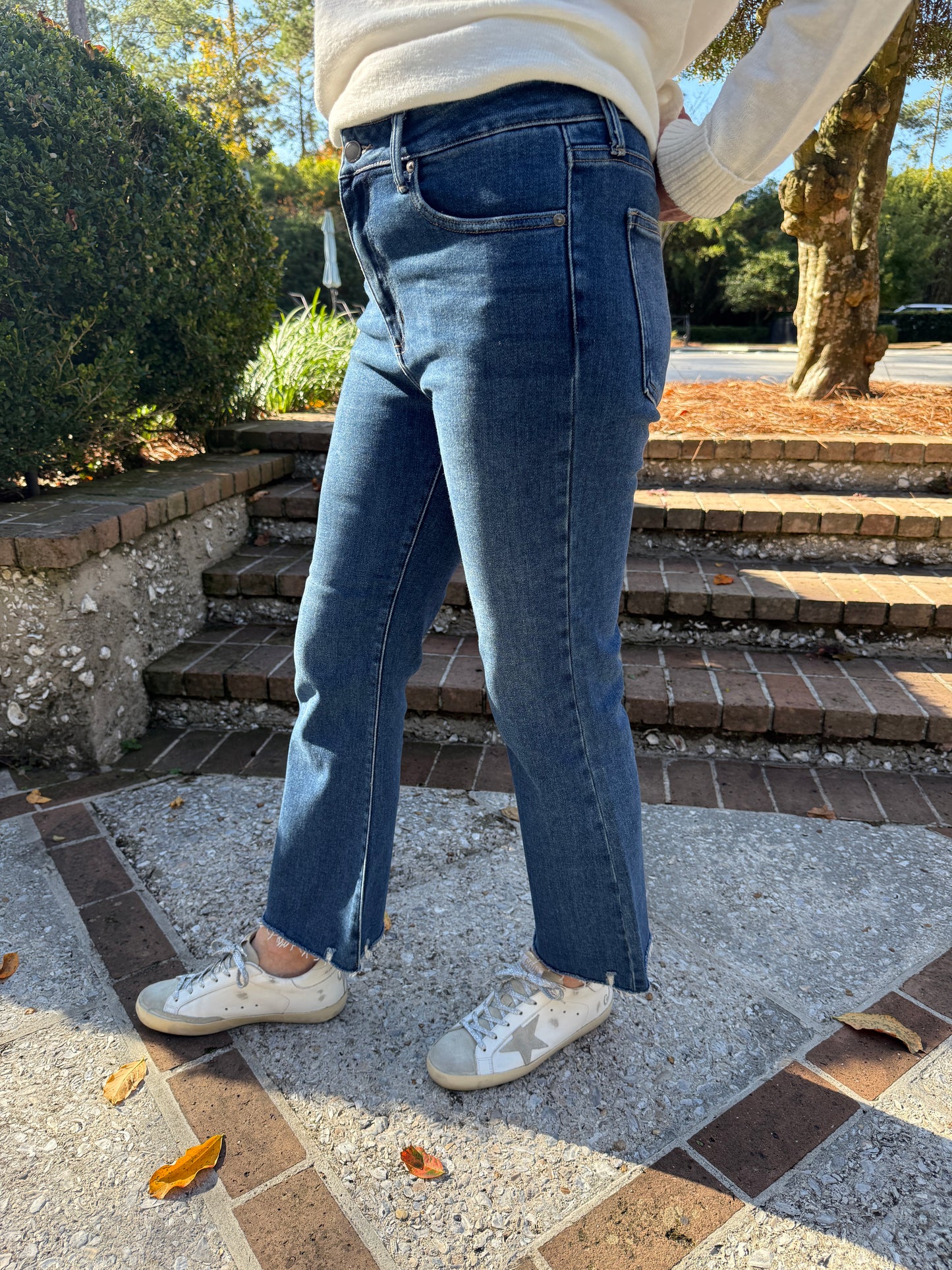 Just Black Jesse High Rise Cropped Flare Jeans- Dark Denim