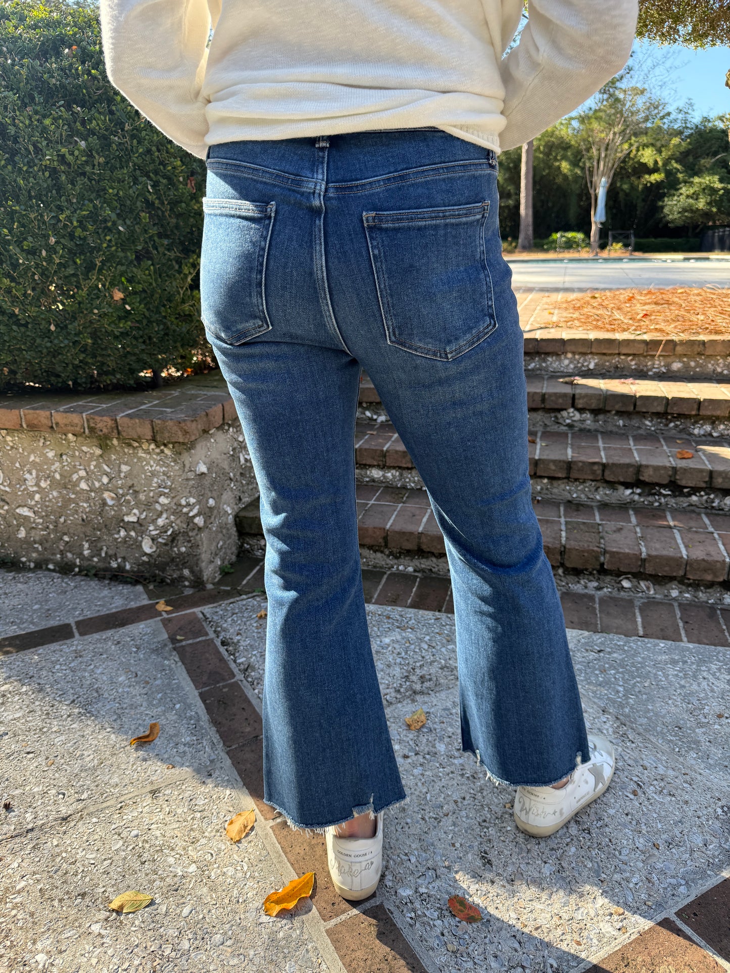 Just Black Jesse High Rise Cropped Flare Jeans- Dark Denim