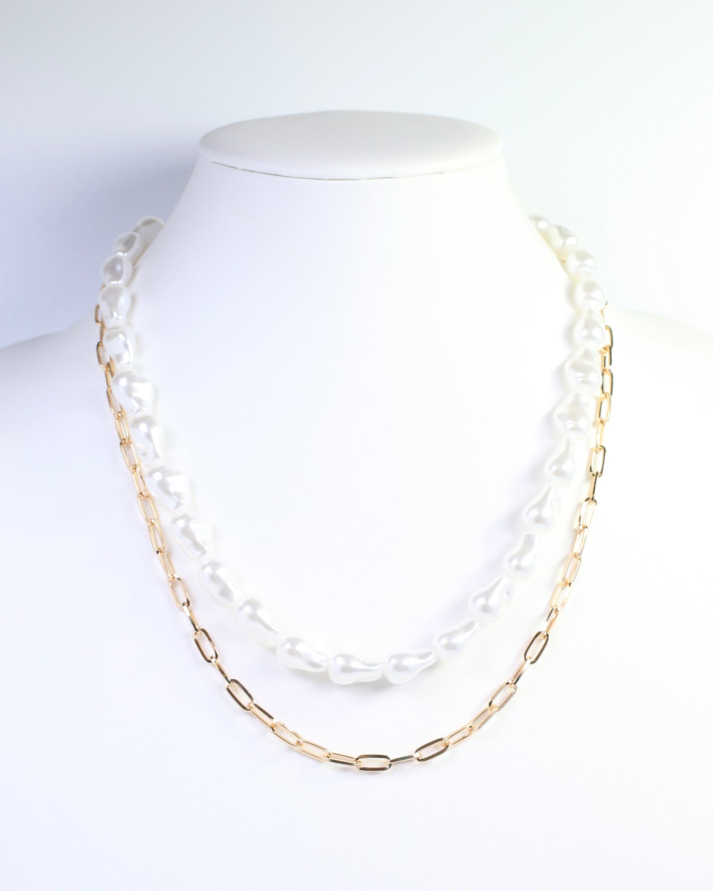 Whyalla Peal and Link Layered Necklace Cream